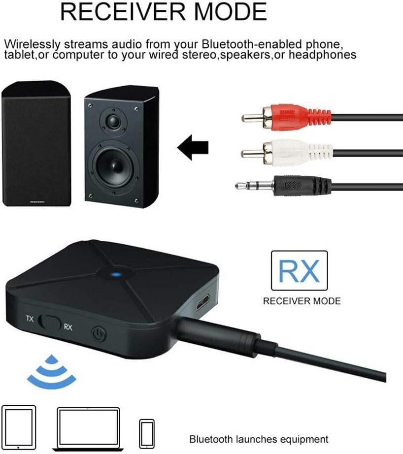 Adaptador Bluetooth 5.0 Transmisor Bluetooth Receptor 2 en 1 Inalámbrico 0.138 in AUX aptX Adaptador de baja latencia adecuado para TVSistemas de