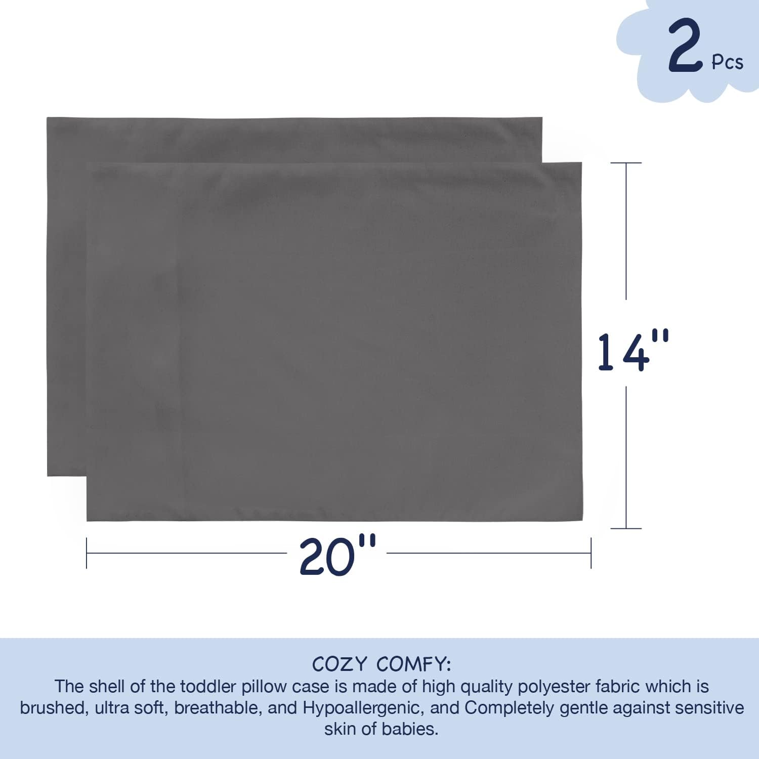 EXQ Home Juego de 2 fundas de almohada de viaje de 14 x 20 pulgadas, fundas de almohada pequeñas para almohadas de bebé de 12 x 16 pulgadas, 13 x 18