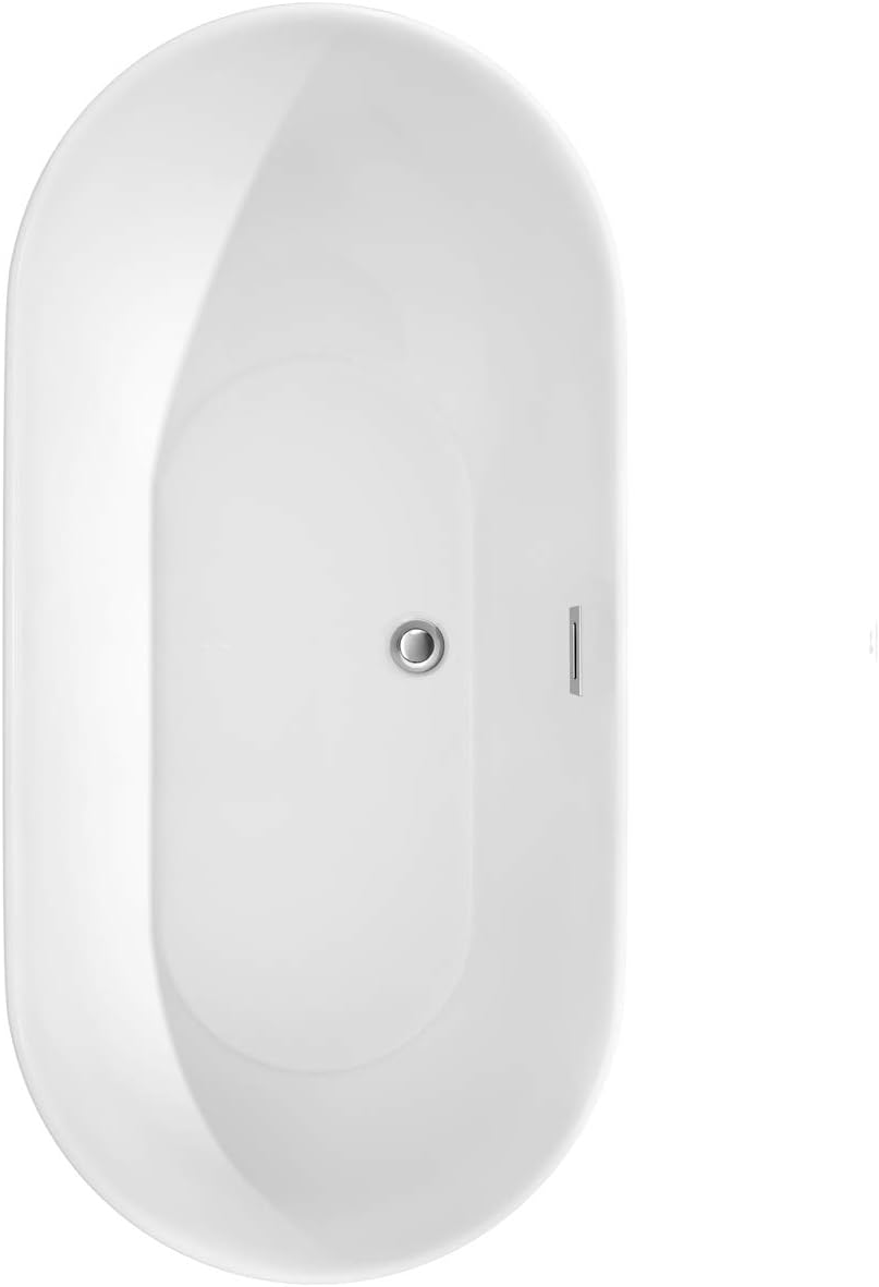 Melissa – Bañera independiente de 60 pulgadas, color blanco, con drenaje cromado pulido y ribete de desbordamiento