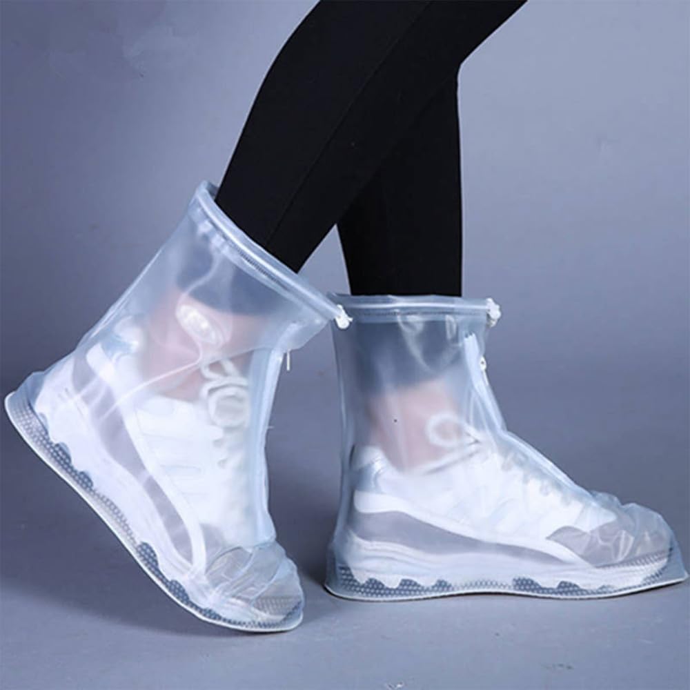 Thickened Waterproof Shoe Cover Translucent Non Slip Rain Boots Cover Reusable Foldable Shoes Cover Durable Thickened Sole PVC Shoes Protectors Gift