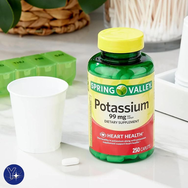 Comprimidos de suplemento dietético de salud cardíaca de potasio, 99 mg, 250 unidades Spring Valley y marcapáginas de regalo YOLOMOLO