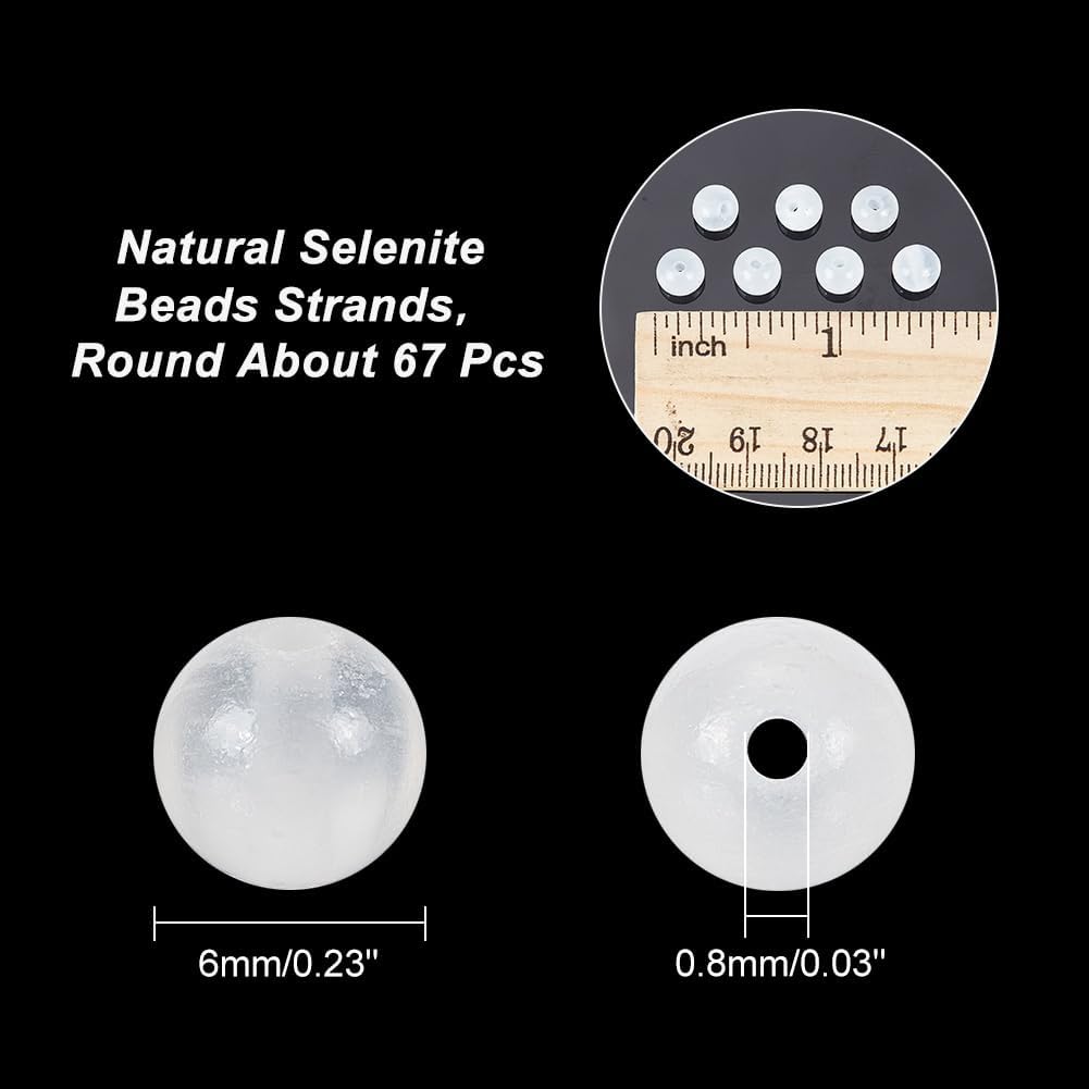 arricraft Alrededor de 67 cuentas de selenita natural de 0.236 pulgadas, 1 hebra de cuentas de piedra natural sin teñir en el centro de cuentas