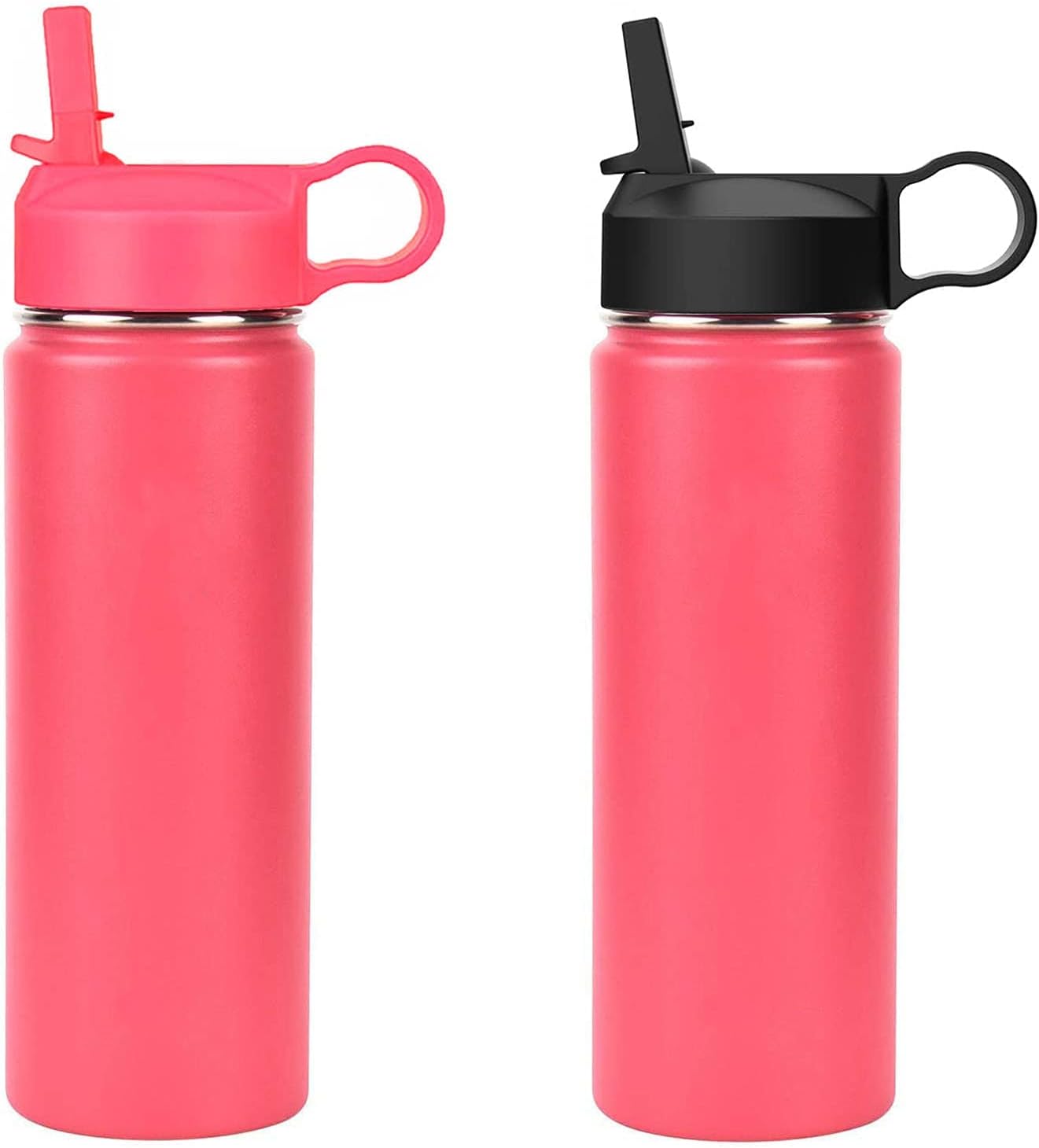 Wide Mouth Straw Lids Compatible with Most Sports Water Bottles, 2 Lids 2 Long Straws 2 Brushes in 1 Value Pack. (WatermelonBlack)