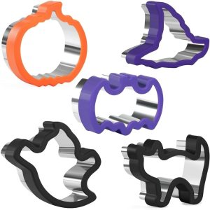 Crethinkaty 5 cortadores de galletas de Halloween, cortadores de galletas de acero inoxidable con agarre cómodo, juego de cortadores de sándwich Crethinkaty 5 cortadores de galletas de Halloween, cortadores de galletas de acero inoxidable con agarre cómodo, juego de cortadores de sándwich