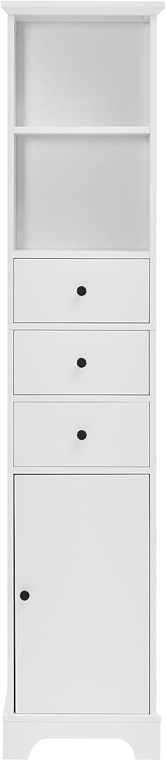 EPOFIT Armario de almacenamiento alto para baño con 4 estantes y cajón de almacenamiento, armarios de baño blancos independientes, gabinete estrecho