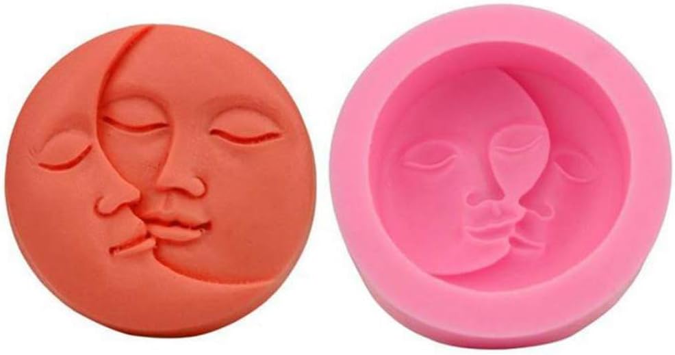 Molde de silicona con cara de luna para resina para hacer joyas, velas, gemas artificiales, arcilla polimérica, molde de fondant para pasteles