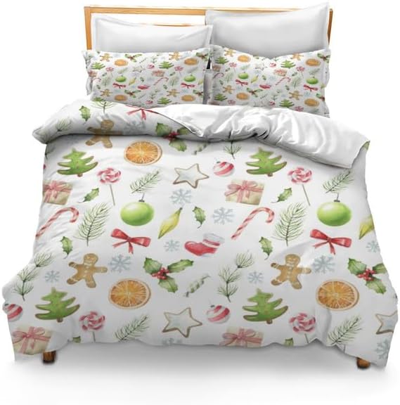 Bidesign Juego de funda de edredón con temática navideña para cama individual (1 funda de edredón + 2 fundas de almohada)