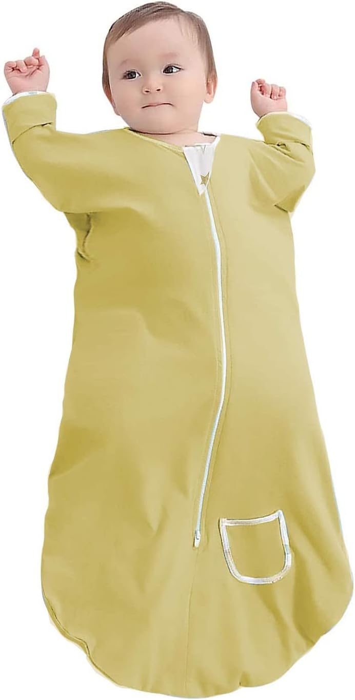 ZIGJOY Manta de transición para bebé, saco de dormir de transición de algodón de 1.0 tog con mangas de media longitud, manta con brazos relajantes