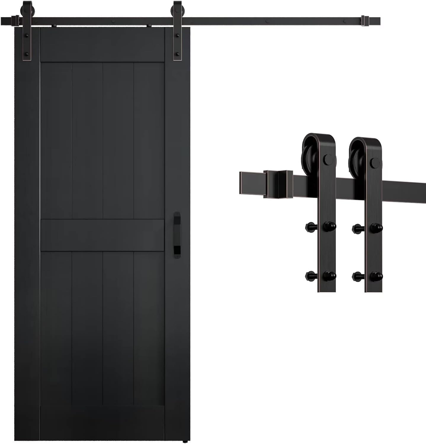 Kit de herrajes y rieles para puertas correderas de granero de bronce aceitado oscuro de 78 pulgadas para puertas interiores, forma de J estándar,