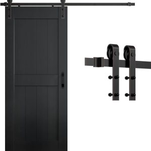 Kit de herrajes y rieles para puertas correderas de granero de bronce aceitado oscuro de 78 pulgadas para puertas interiores, forma de J estándar, Kit de herrajes y rieles para puertas correderas de granero de bronce aceitado oscuro de 78 pulgadas para puertas interiores, forma de J estándar,