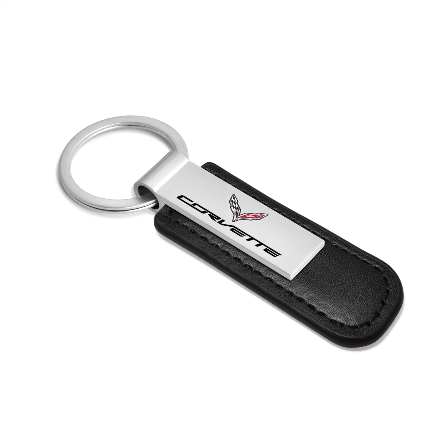 Para Chevrolet Corvette C7 plateado placa de metal negro correa de cuero PU llavero llavero con licencia oficial, Negro –