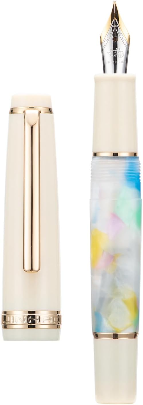 Jinhao 82 Mini pluma estilográfica acrílica, punta doblada de iridio con convertidor de tinta, mini bolígrafo de viaje de bolsillo corto de color