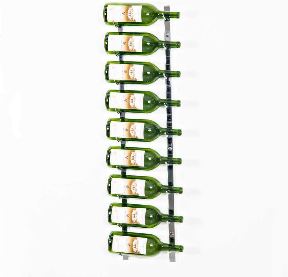 VintageView Serie W – Estante de vino montado en la pared para 9 botellas para Magnum y Champagne (Chrome Luxe) elegante y moderno almacenamiento de