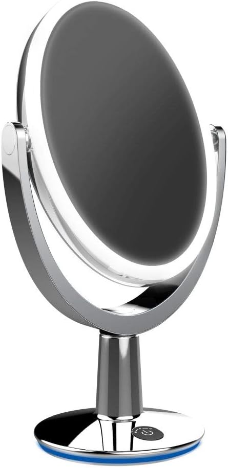 FVLFIL Biomax Superstar – Espejo de maquillaje iluminado de doble cara con forma ovalada, espejo de maquillaje con aumento 1X5X, espejo de brillo
