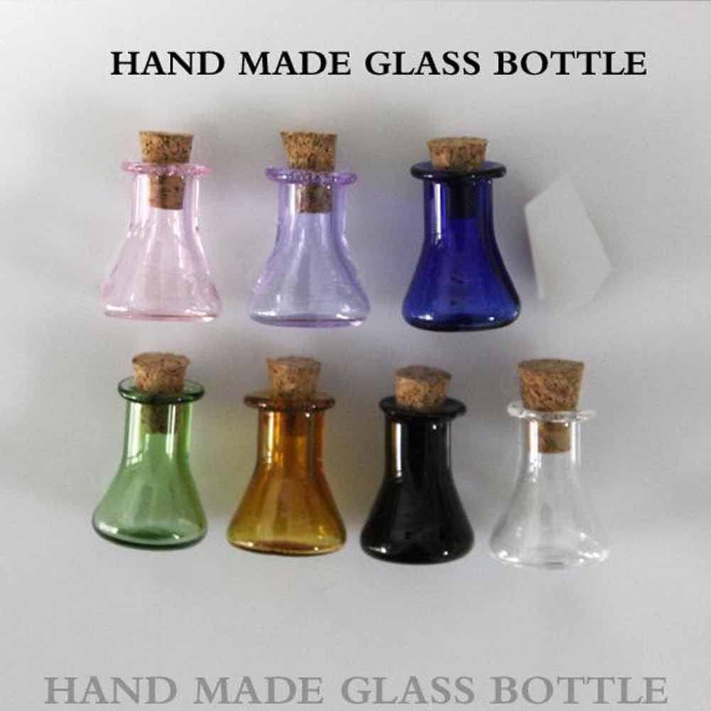 7 botellas de vidrio triangulares, frascos vacíos pequeños con tapones de corcho, botella de deseos, botella de mensaje, botella decorativa para