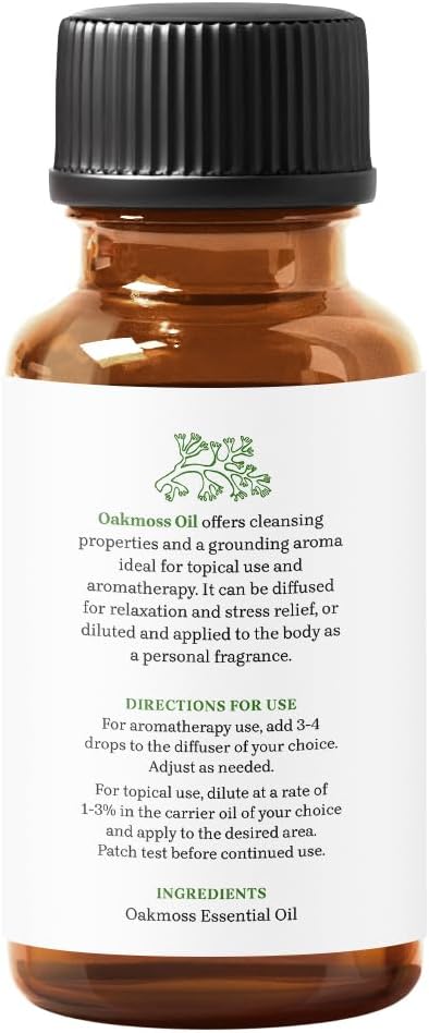 Aceite esencial de musgo de roble  Aceite esencial 100% sin diluir de grado premium (1 onza)  para aromaterapia, jabones, lociones y velas  Vegano y