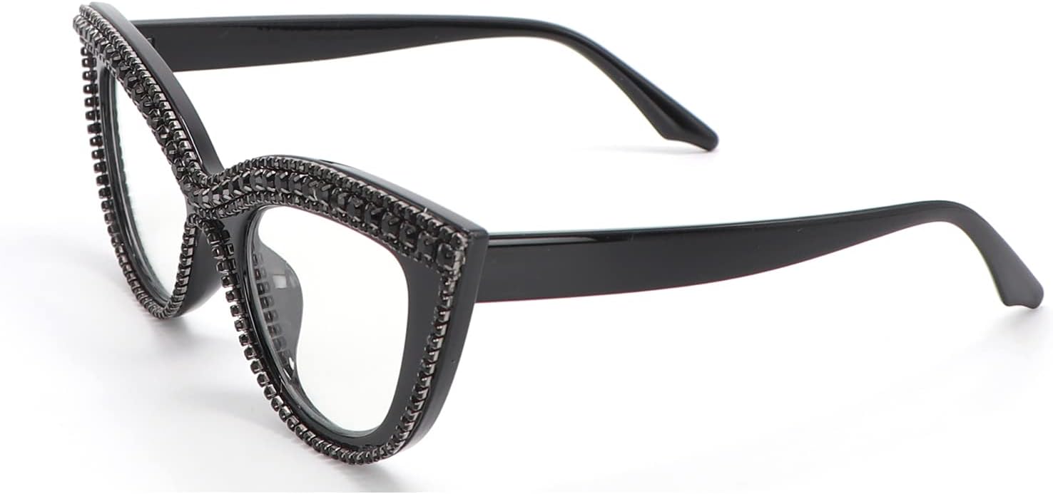 Lentes de lectura con diseño de ojo de gato, con diamantes de imitación y bloqueo de luz azul ampliada