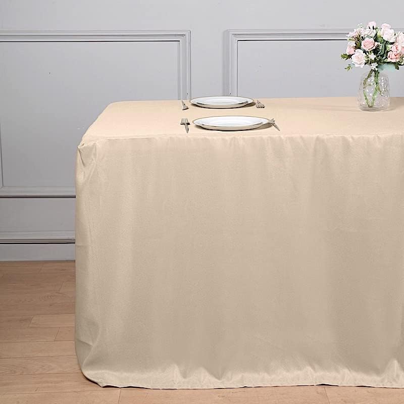 Mantel de poliéster ajustado color nude de 8 pies para bodas, fiestas, eventos, mantelería