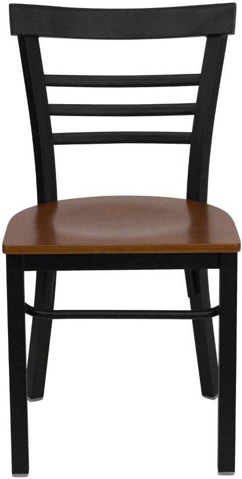 flash furniture Hercules Series escalera de metal restauranteSilla Asiento de madera, NegroCerezo