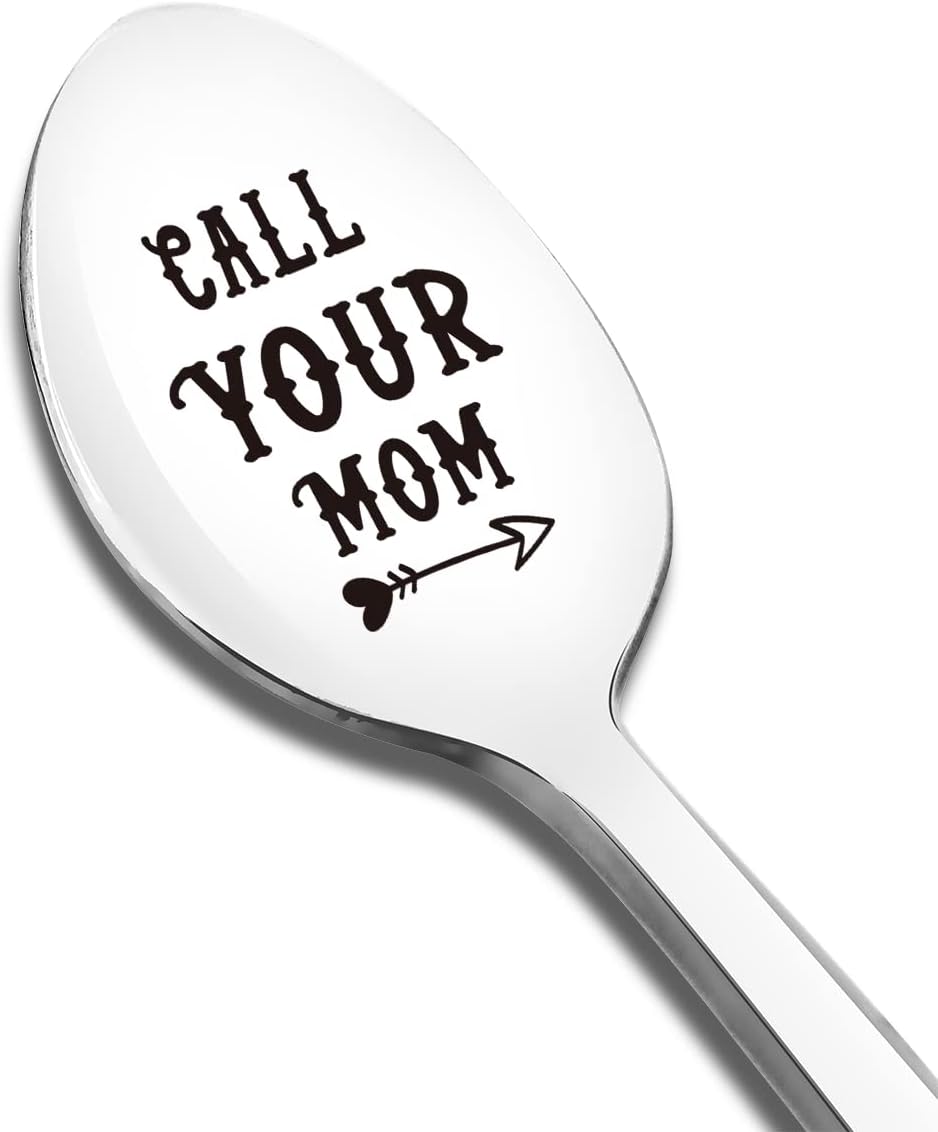 Cuchara con texto en inglés “Call Your Mom”, regalo divertido para mamá, madre, helado, té, café, cereales, cuchara para amantes de los cereales, el