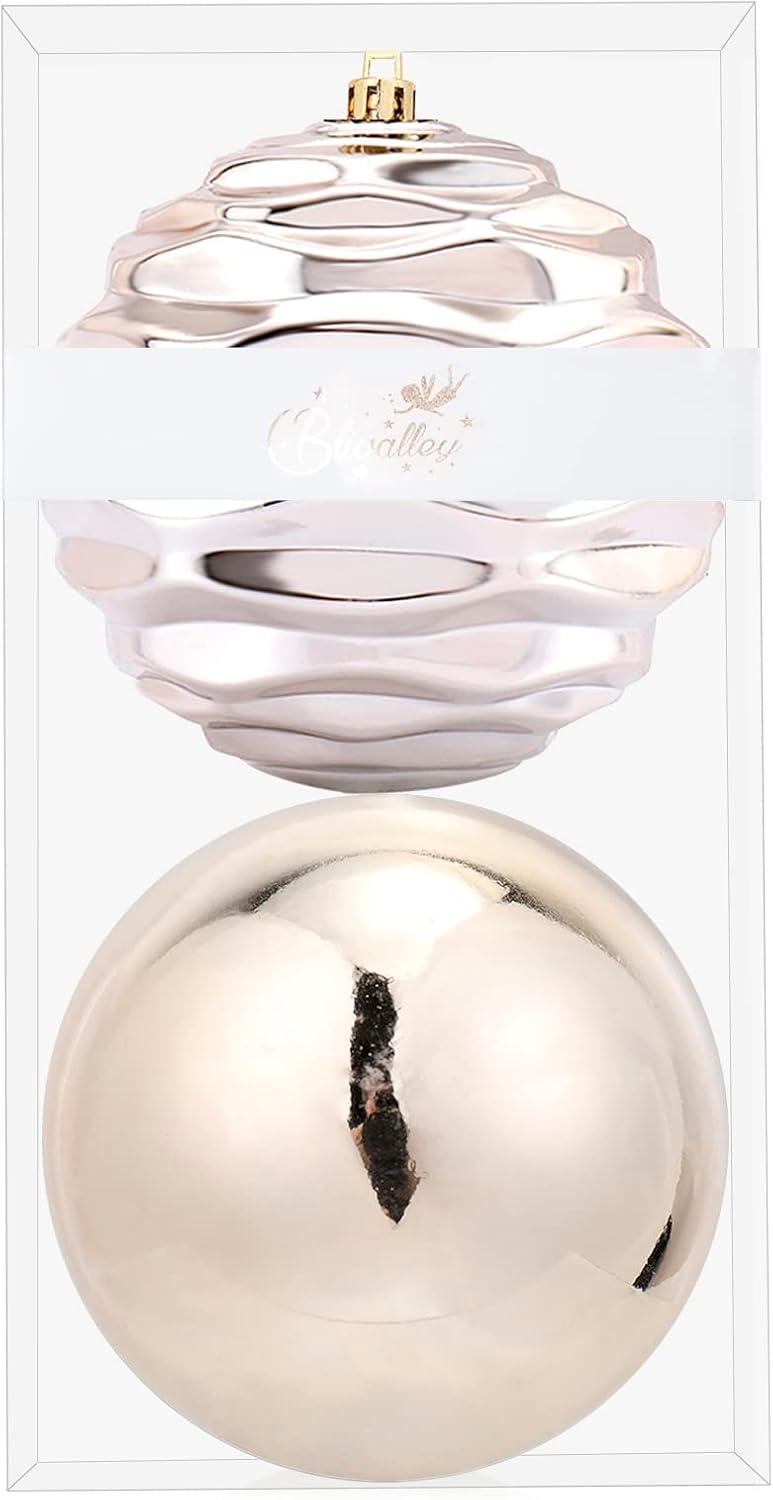 Adornos de bola de Navidad inastillables, decoraciones de Navidad extragrandes para árbol de Navidad (6 pulgadas, 2 unidades, champán)