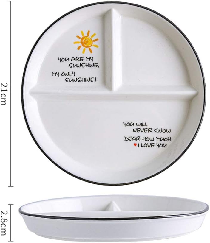 1 plato de cerámica para control de porciones, plato dividido para una alimentación saludable y pérdida de peso, plato de postre dividido, plato de