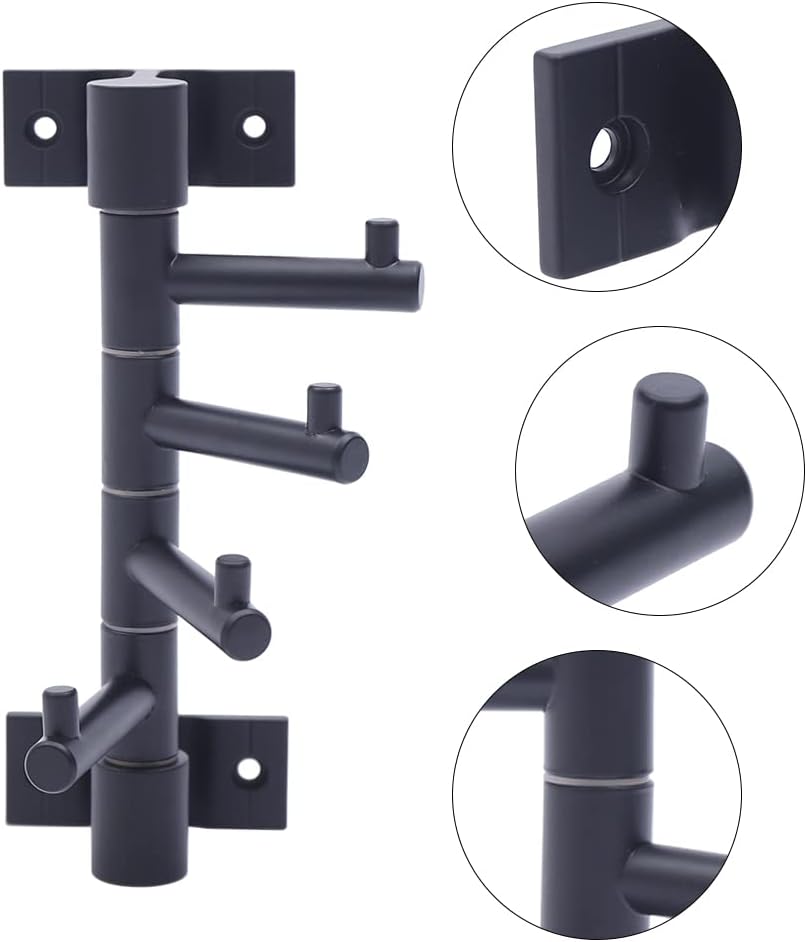 Ganchos giratorios negros para colgar en la pared con 4 brazos giratorios, múltiples ganchos para toallas de baño, ganchos para ropa, perchero de