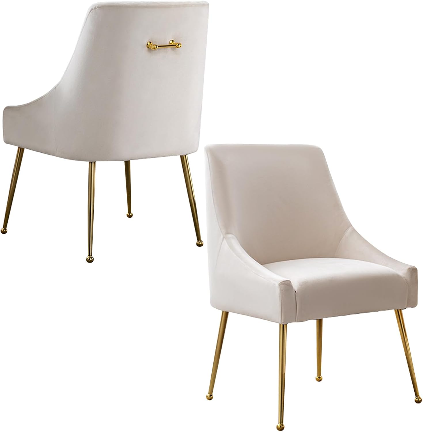 Juego de 2 sillas de comedor de terciopelo, colección de muebles tapizadas modernas y contemporáneas con patas de metal dorado pulido (beige)