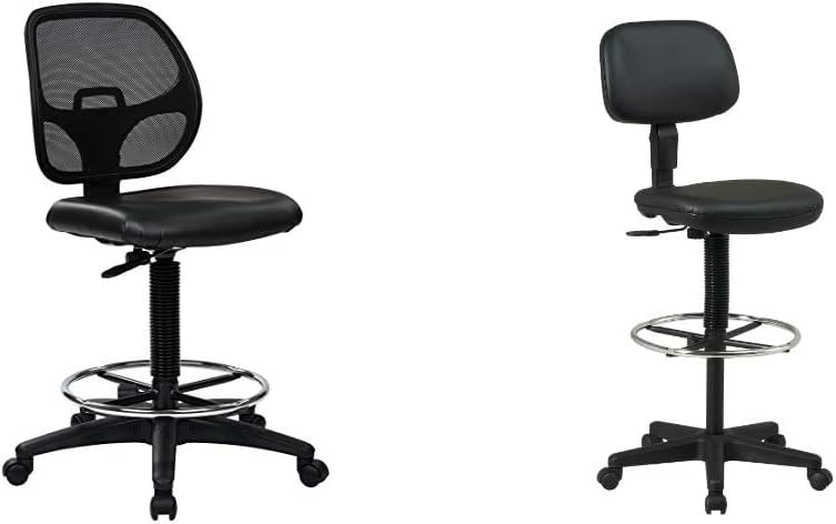 Office Star Asiento de vinilo de lujo y respaldo de malla, silla de dibujo con reposapiés ajustable de 20 pulgadas de diámetro, asiento y respaldo