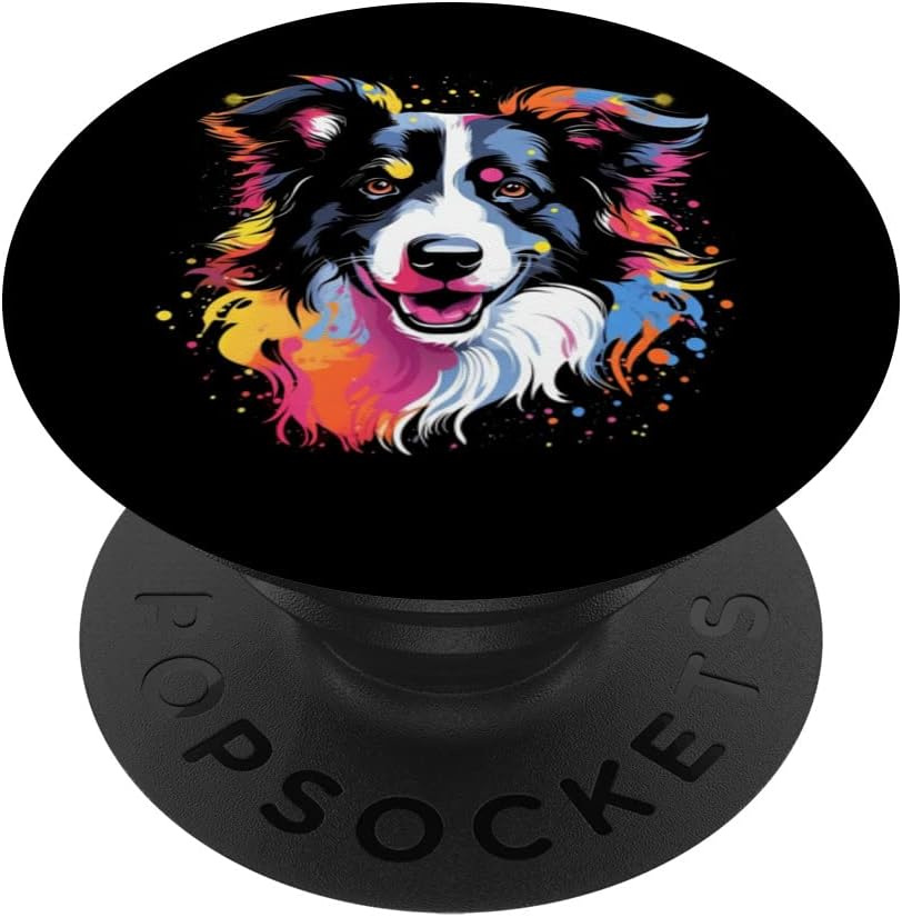 Border Collie Rainbow Color Splashes Retro Design PopSockets intercambiables PopGrip