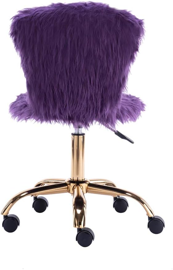 GIA Silla de tocador pequeña giratoria ajustable con respaldo medio con piel sintética, color morado