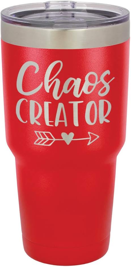 Copa grabada de acero con revestimiento de polvo de CHAOS CREATOR de 76 ml con grabado láser, taza de viaje de camello polar sin BPA, mantiene tu