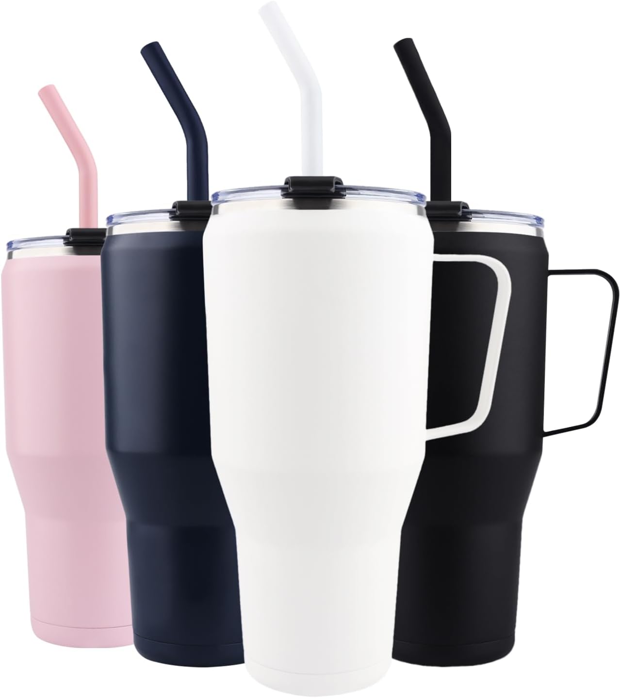 Deitybless Vaso de 30 onzas con tapa de asa y popote, vasos delgados aislados al vacío de doble pared de acero inoxidable, taza de viaje al vacío,