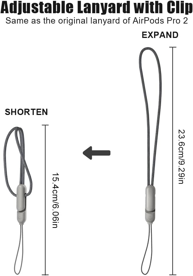 HiFan Cordón compatible con AirPods Pro 2, cordón anticaídas y antipérdida, cordón ajustable con clip para AirPods Pro 2 (2 gris)