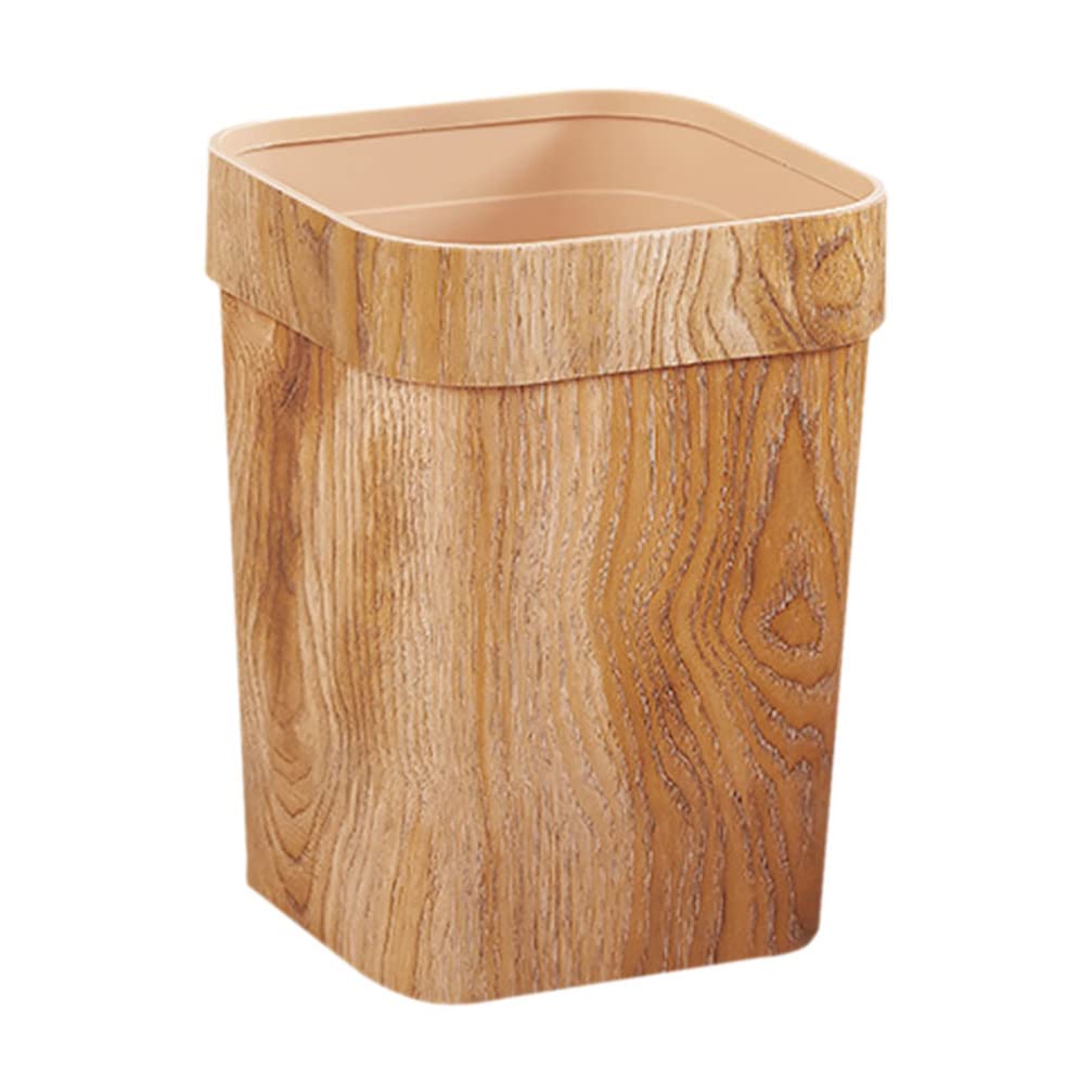 Zerodeko Cesta de basura de madera con tapa, contenedor de basura cuadrado rústico para baño, dormitorio, papelera, papelera, 12 litros, grano de