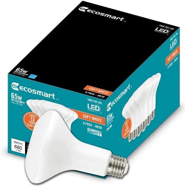 EcoSmart – Bombilla LED Energy Star de 65 vatios equivalente a BR30 regulable, color blanco suave (paquete de 12)