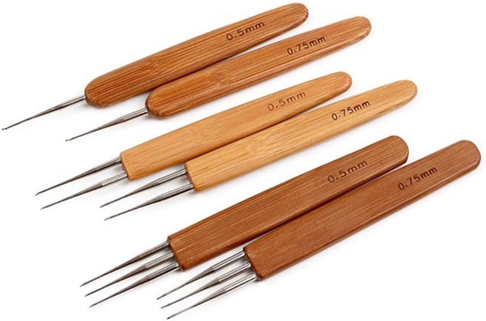 Aguja de ganchillo, ganchos de tejido de mantenimiento de trenzas, mango de bambú, herramientas de costura para hacer extensiones de cabello