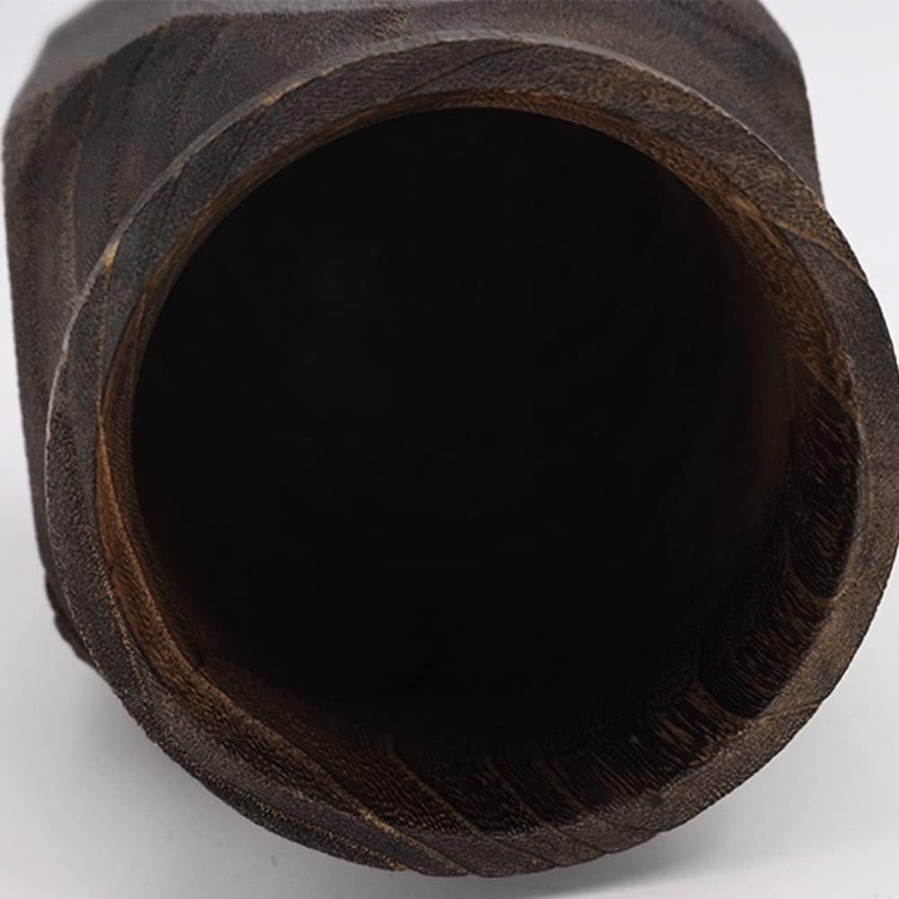 Jarrón de madera, jarrón rústico, jarrón retro, jarrón de madera natural, maceta de madera, decoración para jardín, casa de campo (marrón4.3 x 4.3 x