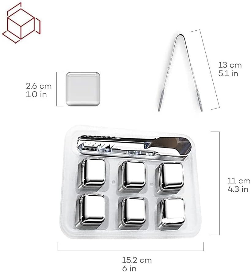 SunPlusPower 6 piezas de piedras de whisky, cubitos de hielo de metal de whisky, cubos de acero inoxidable, reutilizables, sin BPA, para bebidas,