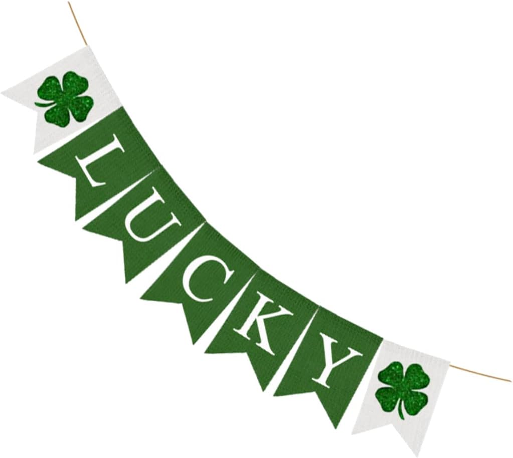 Abaodam 2pcs Irish Party Bunting Patricks Day Bunting Jute Bunting Banners Paddys Day Party Letter Printed Garland Linen Buntings Flag Linen Banner