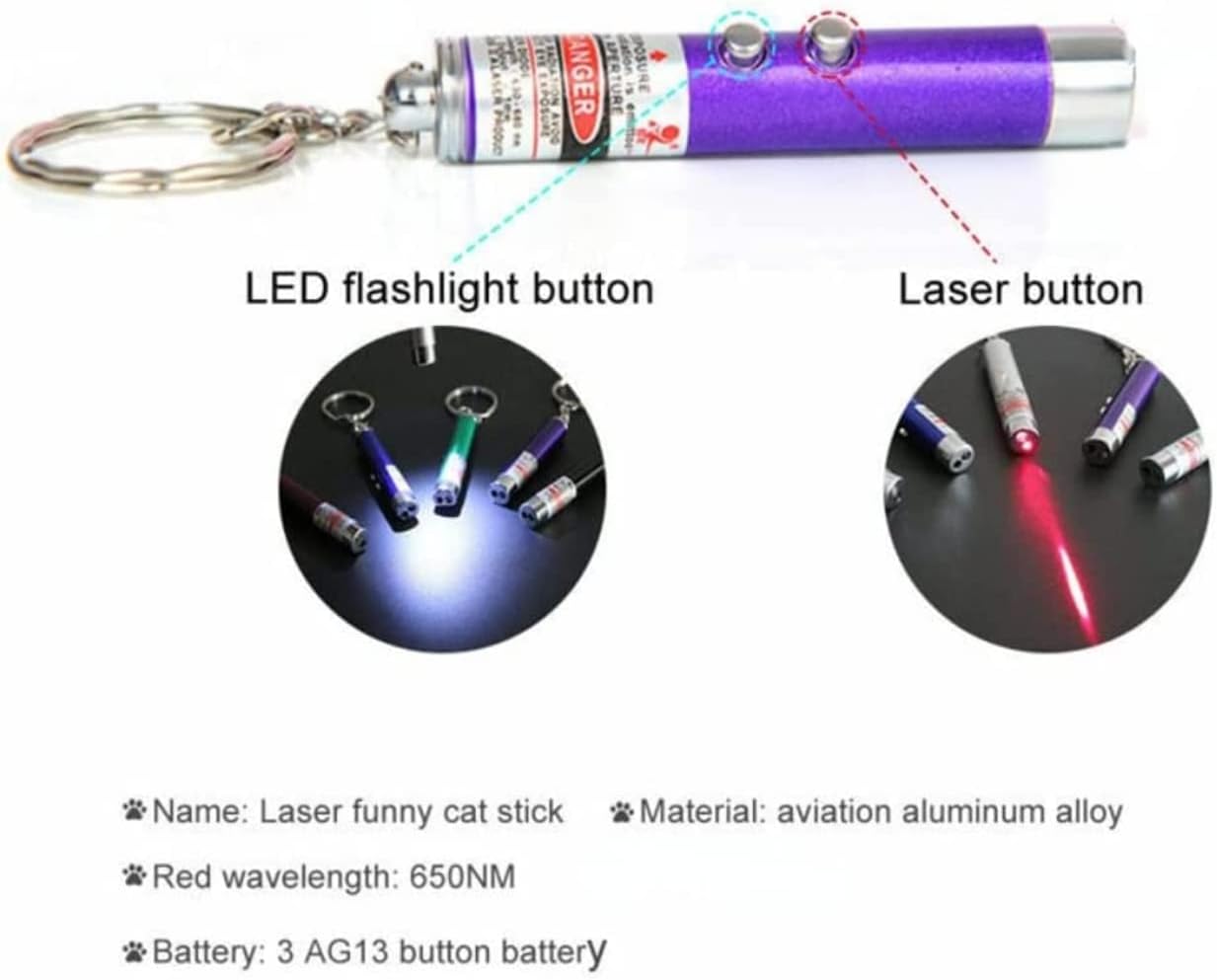 Mini juguetes para gatos, puntero láser, bolígrafo, llavero, linterna divertida para perro, lámpara para mascotas, luz blanca, botón infrarrojo,