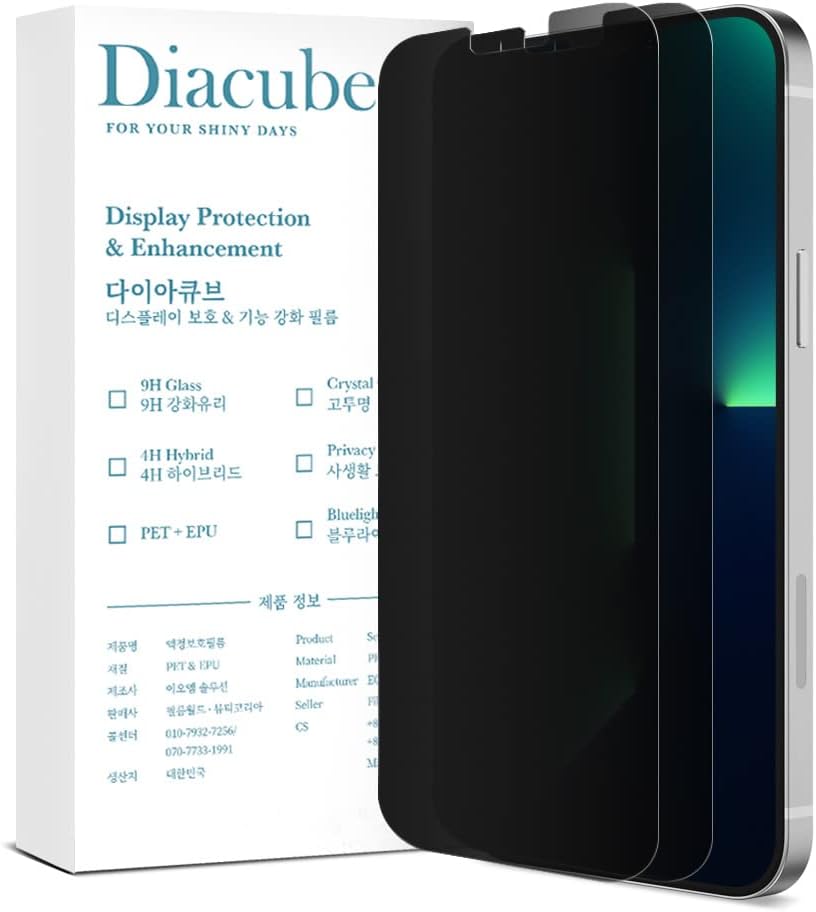 Diacube Paquete de 2 protectores de pantalla de privacidad para iPhone 13 Pro Max, protector de pantalla híbrido antiespía PET EPU, autorreparable,
