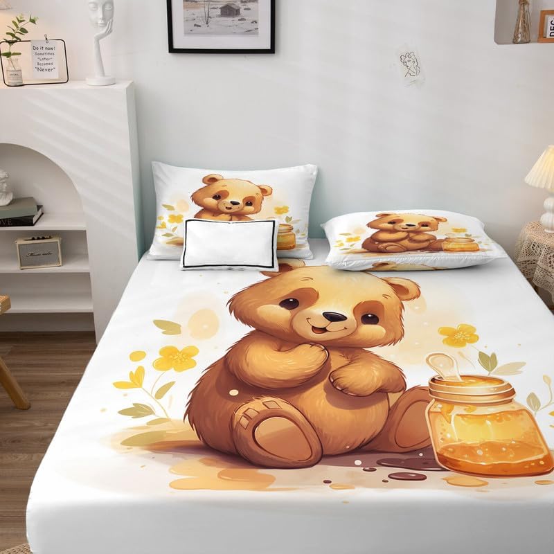 zcsm Bear Sheets – Juego de sábanas tamaño Queen, sábanas de animales para niños, microfibra suave y bolsillo profundo, sábanas y fundas de almohada