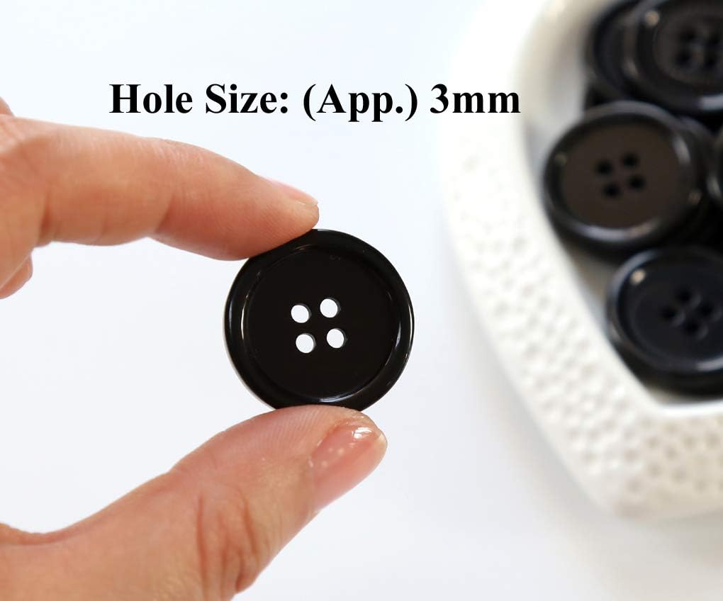 100 botones negros de 1 pulgada (0.984 in) botón de resina de 4 agujeros para coser y manualidades de bricolaje