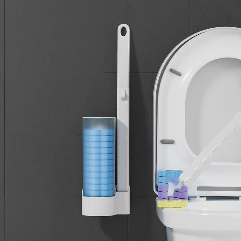 Sistema de limpieza desechable para inodoro, cepillo desechable con herramienta de limpieza montada en la pared, agente de limpieza precargado,