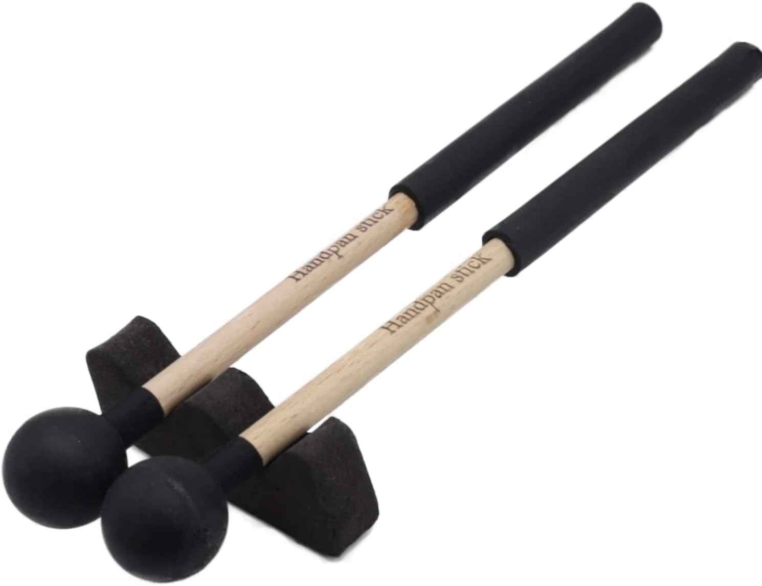 Cheerock 1 par de mazos de lengua de madera con soporte, palos de mano negros, mazo de lengua de acero con mango de goma, accesorios de instrumentos