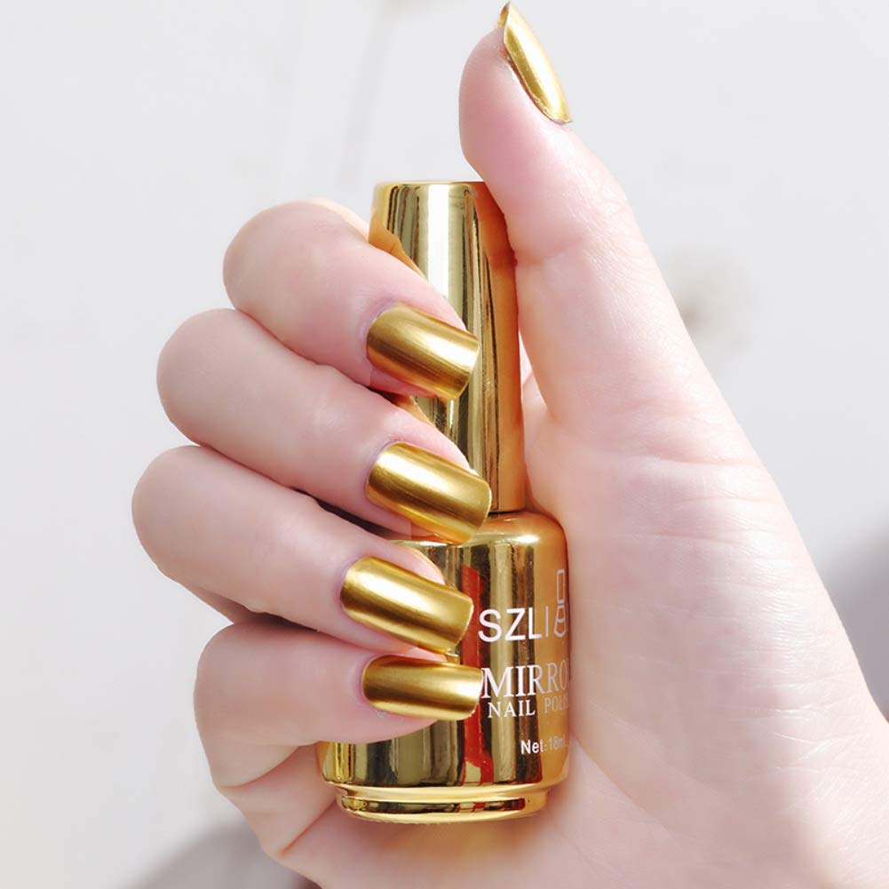 Ochine Esmalte de uñas de gel de espejo, 0.6 fl oz, no irritante, de secado rápido, esmalte de uñas de color metálico