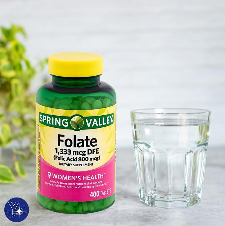 Suplemento dietético de folato, 1,333 mcg de DFE, 400 unidades Spring Valley y marcador de regalo de YOLOMOLO