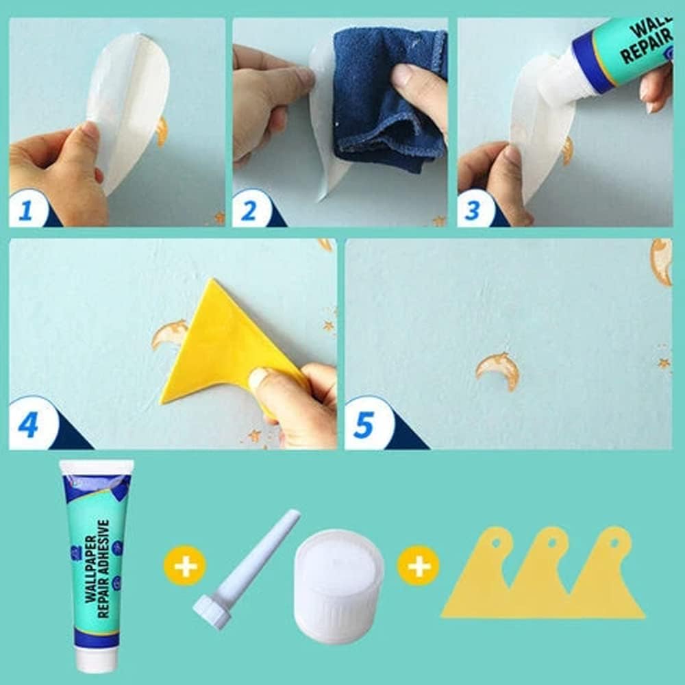 Pegamento de reparación de papel tapiz de 4.7 fl oz, cortina de póster, pegamento especial, fuerte reparación incolora e insípida, pelado de bordes