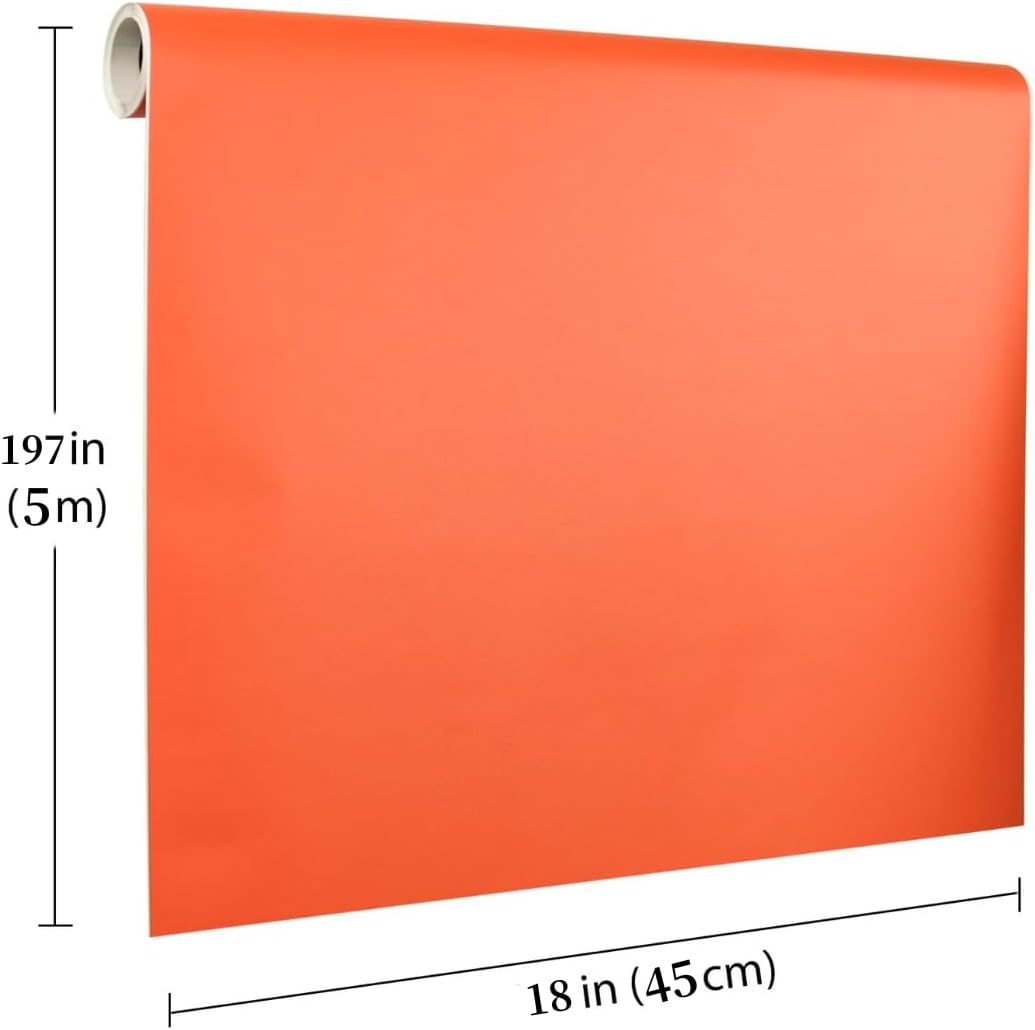 Papel tapiz autoadhesivo color naranja de 18 x 197 pulgadas, fácil de aplicar, papel tapiz para despegar y pegar, papel tapiz para reformar la mesa